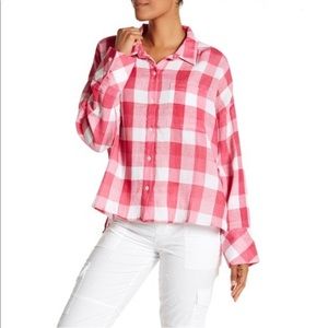 Sanctuary Pink Buffalo Plaid Button Down Shirt S